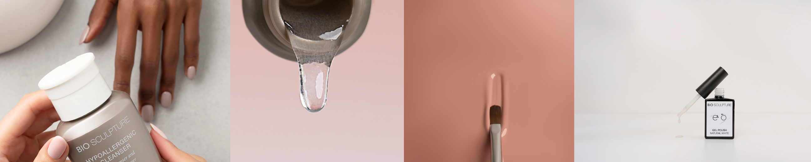 Der Banner zeigt Neuheiten, wie Hypoallergenic Cleanser, Builder Gel oder Natural White