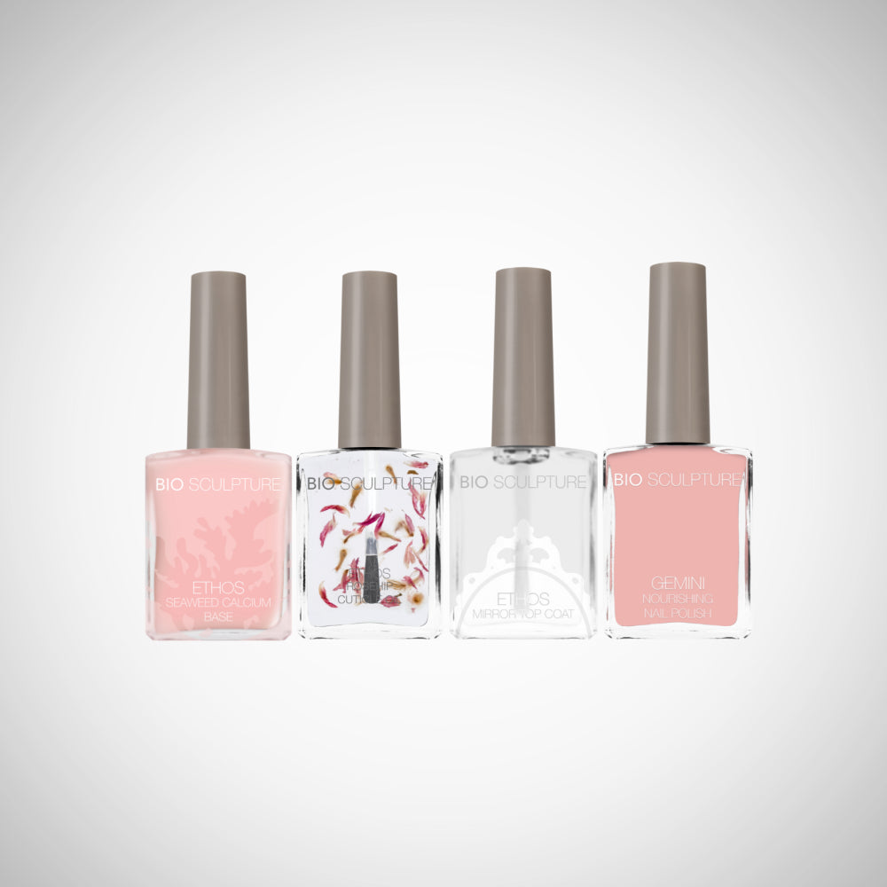 Rosie Ritual ist ein Geschenkset aus ETHOS Seaweed Calcium Base
GEMINI Nagellack 2065 Sweet Candy Breath
ETHOS Mirror Top Coat
ETHOS Rosehip Cuticle Oil