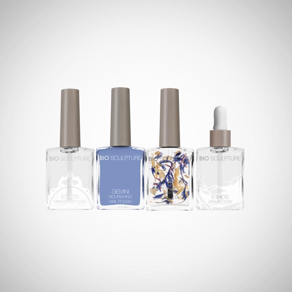 Summer Sky ist ein Geschenkset aus ETHOS Vitamin Dose
GEMINI Nagellack 197 Bohemian Beauty
ETHOS Mirror Top Coat
ETHOS Jasmine Cuticle Oil
