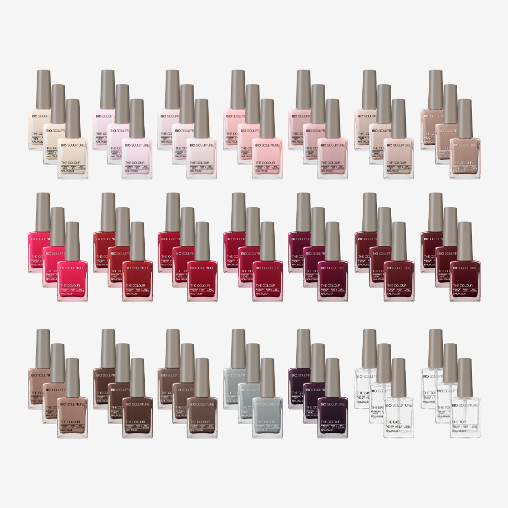 BIO SCULPTURE Signature Singles Nail Polish Bundle mit 19 Nagellackfarben, THE BASE und THE TOP